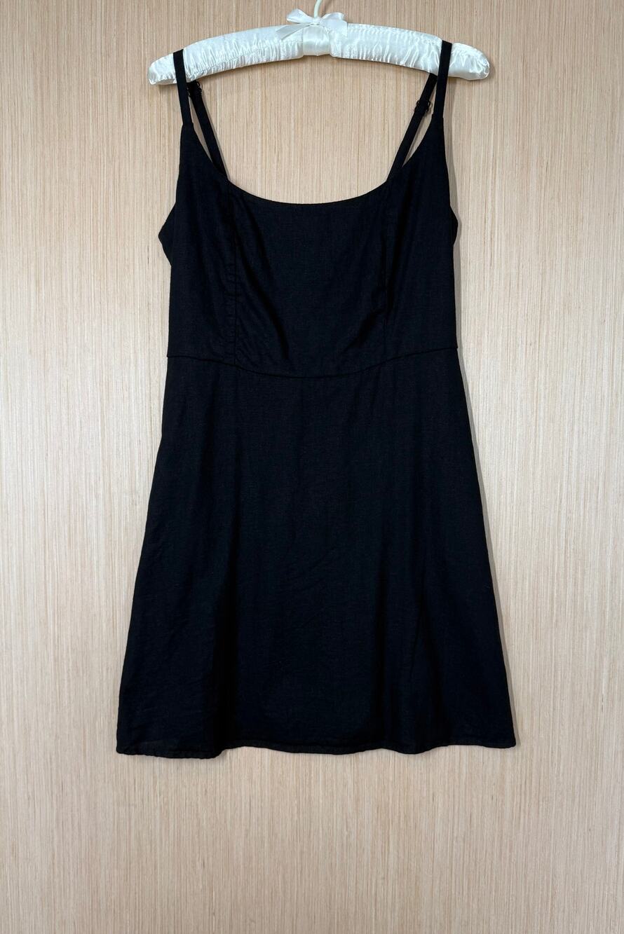 Old Navy Linen Blend Sleeveless Smocked Cami Mini Dress Size Large Black Pockets